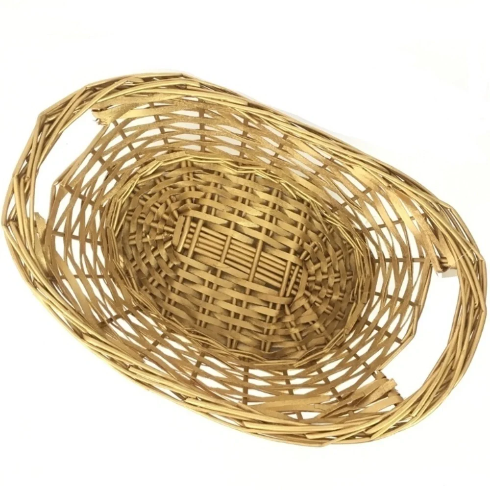 2 Baskets World Market Wood Metal Woven Cottagecore Cabincore Coastal Grandma